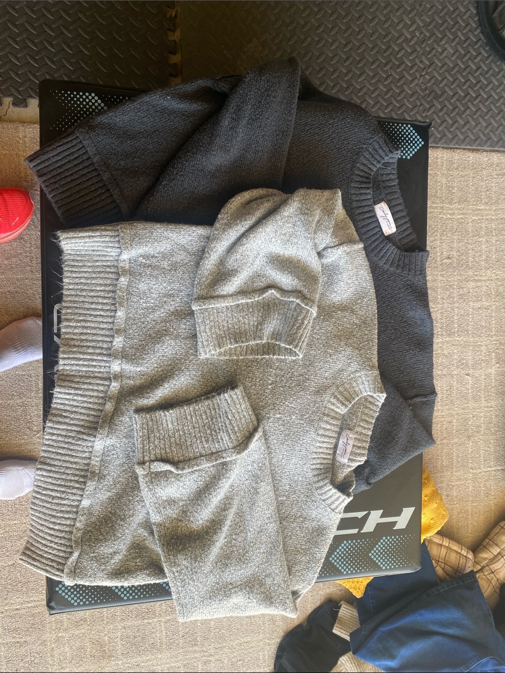 Carly Jean LA Cropped Crewneck Sweater - Gray and blue
